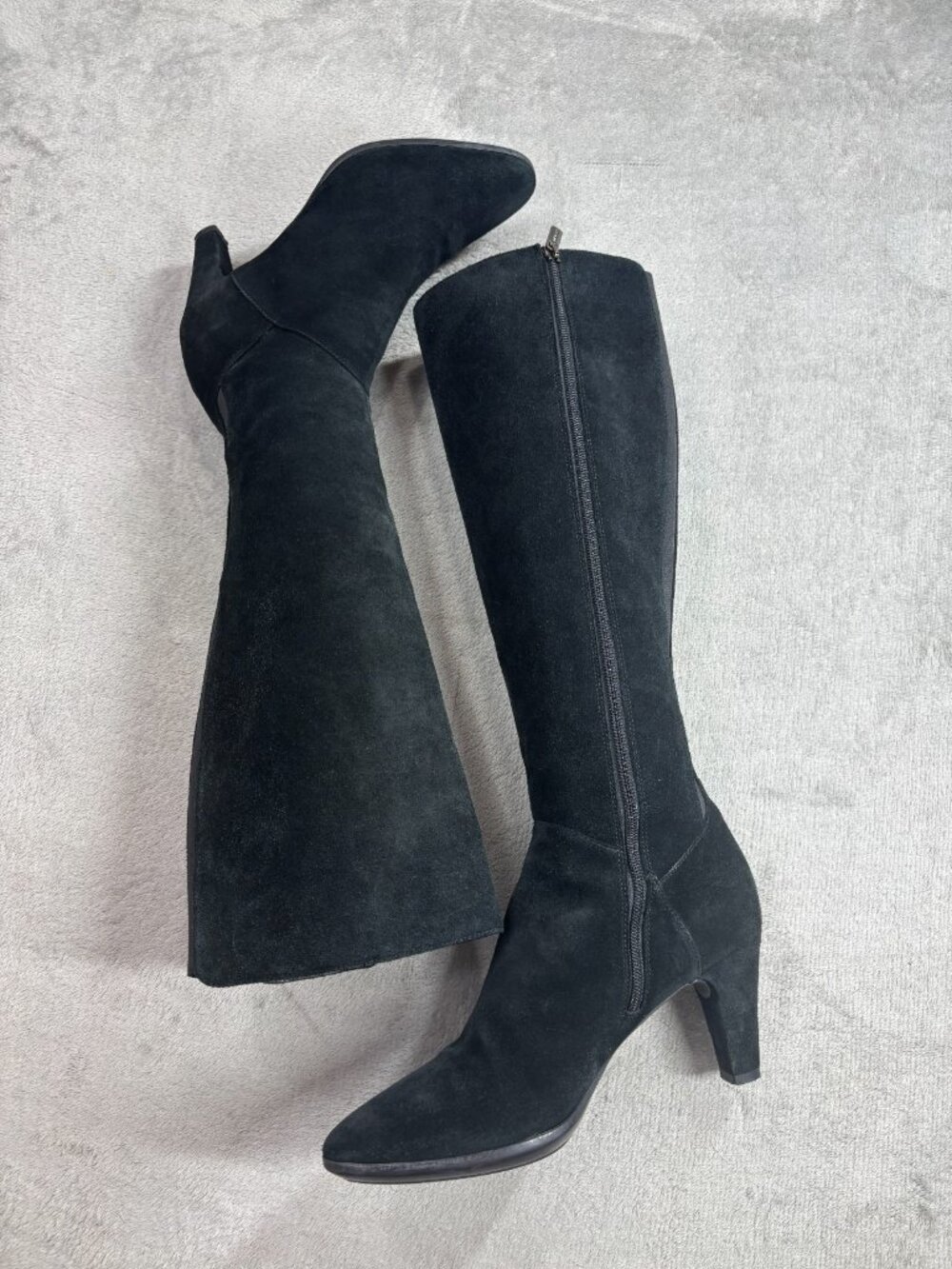 Aquatalia Riding Boots Womens 9.5 Black Suede Water Resistant Sleek Pointed Toe